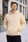 Erkek Oversize Kapüşonlu Kanguru Cepli 3 İplik İçi Polarlı Krem Sweatshirt