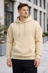 Erkek Oversize Kapüşonlu Kanguru Cepli 3 İplik İçi Polarlı Krem Sweatshirt