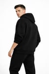 Erkek Oversize Kapüşonlu Kanguru Cepli 3 İplik İçi Polarlı Siyah Sweatshirt