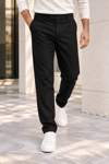Erkek Pamuklu Likralı Regular Fit Kumaş Pantolon - Siyah Siyah
