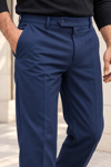 Erkek Pamuklu Likralı Regular Fit Kumaş Pantolon - Lacivert Lacivert