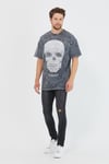 Erkek Parça Boya Baskılı Oversize Basic T-shirt  Antrasit