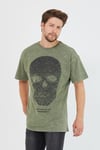 Erkek Parça Boya Baskılı Oversize Basic T-shirt  Haki