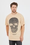Erkek Parça Boya Baskılı Oversize Basic T-shirt  Bej
