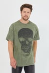 Erkek Parça Boya Baskılı Oversize Basic T-shirt  Haki