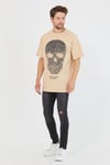 Erkek Parça Boya Baskılı Oversize Basic T-shirt  Bej