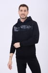 Erkek Polo Nakışlı Kapüşonlu 3 İplik Sweatshirt Siyah