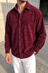 Erkek Regular Fit Fitilli Kadife Uzun Kollu Gömlek - Bordo Bordo