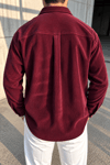 Erkek Regular Fit Fitilli Kadife Uzun Kollu Gömlek - Bordo Bordo