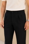 Erkek Regular Fit Keten Dokulu Çift Pileli Yazlık Pantolon - Siyah