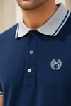 Erkek Regular Fit Nakışlı Kontrast Yaka Lacivert Polo Yaka Tişört