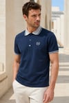 Erkek Regular Fit Nakışlı Kontrast Yaka Lacivert Polo Yaka Tişört
