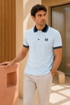 Erkek Regular Fit Nakışlı Kontrast Yaka Açık Mavi Polo Yaka Tişört