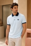 Erkek Regular Fit Nakışlı Kontrast Yaka Açık Mavi Polo Yaka Tişört