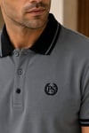 Erkek Regular Fit Nakışlı Kontrast Yaka Gri Polo Yaka Tişört