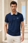 Erkek Regular Fit Nakışlı Kontrast Yaka Lacivert Polo Yaka Tişört