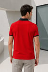 Erkek Regular Fit Nakışlı Kontrast Yaka Kırmızı Polo Yaka Tişört