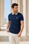 Erkek Regular Fit Nakışlı Kontrast Yaka Lacivert Polo Yaka Tişört