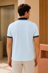 Erkek Regular Fit Nakışlı Kontrast Yaka Açık Mavi Polo Yaka Tişört