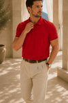 Erkek Regular Fit Polo Yaka Nakışlı T-shirt  Kırmızı