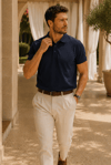 Erkek Regular Fit Polo Yaka Nakışlı T-shirt  Lacivert