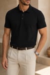 Erkek Regular Fit Polo Yaka Nakışlı T-shirt  Siyah