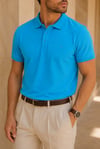 Erkek Regular Fİt Polo Yaka Nakışlı T-shirt  Mavi