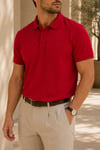 Erkek Regular Fit Polo Yaka Nakışlı T-shirt  Kırmızı