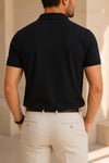 Erkek Regular Fit Polo Yaka Nakışlı T-shirt  Siyah