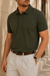 Erkek Regular Fit Polo Yaka Nakışlı T-shirt  Haki
