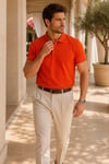 Erkek Regular Fit Polo Yaka Nakışlı T-shirt  Turuncu