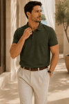 Erkek Regular Fit Polo Yaka Nakışlı T-shirt  Haki
