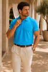 Erkek Regular Fİt Polo Yaka Nakışlı T-shirt  Mavi
