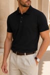 Erkek Regular Fit Polo Yaka Nakışlı T-shirt  Siyah