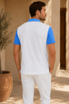 Erkek Saks Mavi Beyaz Blok Renk Polo Yaka T-Shirt