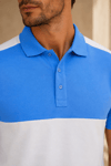 Erkek Saks Mavi Beyaz Blok Renk Polo Yaka T-Shirt