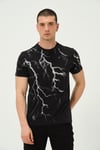 Erkek Şimşek Baskılı Regular Fit Tişört Siyah