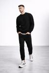 Erkek Siyah 3 İplik Şardonlu Kalın Basic Bisiklet Yaka Oversize Sweatshirt