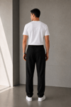 Erkek Siyah Baggy Fit Pileli Kumaş Pantolon