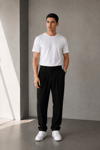 Erkek Siyah Baggy Fit Pileli Kumaş Pantolon