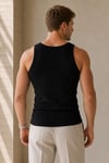 Erkek Siyah Fitilli U Yaka Slim Fit Basic Atlet