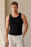 Erkek Siyah Fitilli U Yaka Slim Fit Basic Atlet