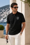 Erkek Siyah Polo Yaka Nakışlı Pike T-Shirt