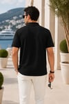 Erkek Siyah Polo Yaka Nakışlı Pike T-Shirt