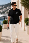 Erkek Siyah Polo Yaka Nakışlı Pike T-Shirt