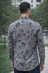 Erkek Slim Fit Çiçek Desenli Denim Gömlek