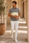 Erkek Taupe Gri Soft Sarı Blok Renk Polo Yaka T-Shirt