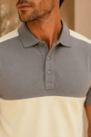 Erkek Taupe Gri Soft Sarı Blok Renk Polo Yaka T-Shirt