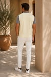 Erkek Taupe Gri Soft Sarı Blok Renk Polo Yaka T-Shirt