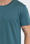 Erkek Tencel Kumaş Bisiklet Yaka T-shirt Nefti